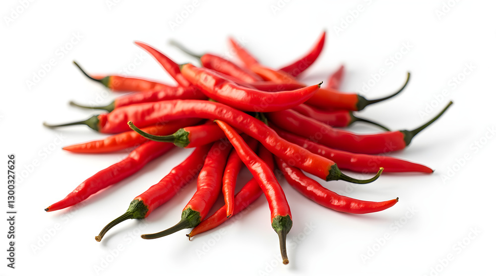 Vibrant Spicy Red Chili Peppers Pile - Fresh Hot Cooking Spice Food Ingredient White Background Vibrant Spicy Red Chili Peppers Pile - Fresh Hot Cooking Spice Food Ingredient White Background