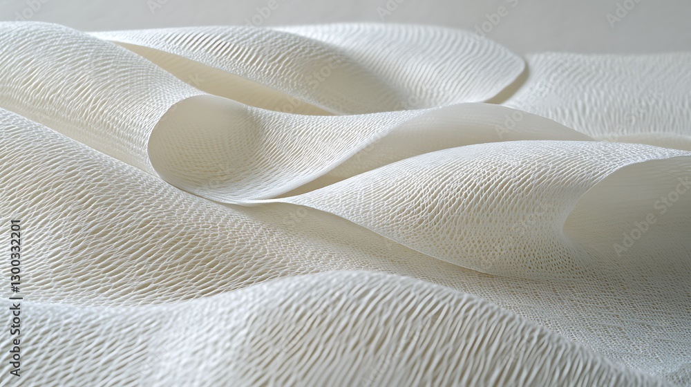 Textured Fabric Draped in Soft Waves, Elegant White Material Textured Fabric Draped in Soft Waves, Elegant White Material