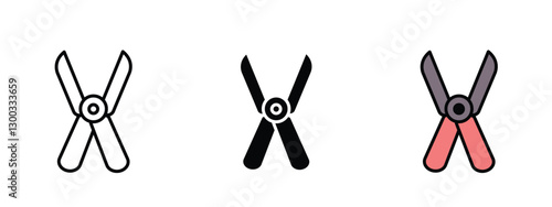 Set of 3 pixel perfect Pruner icon with 1 unexpanded, 1 silhouette,  a simple and clear pruner icon representing gardening or trimming.