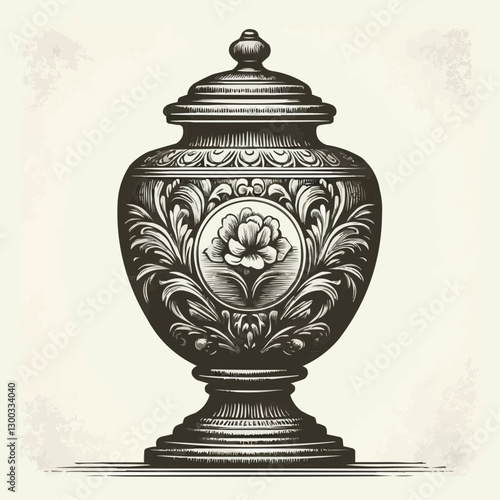 Decorative cremation urn with floral pattern, vintage style, elegant memorial design