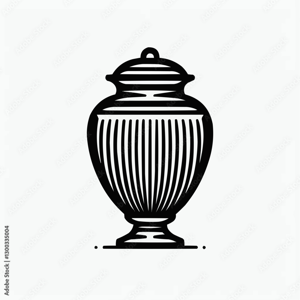 Simple striped cremation urn, elegant memorial container, black and white art
