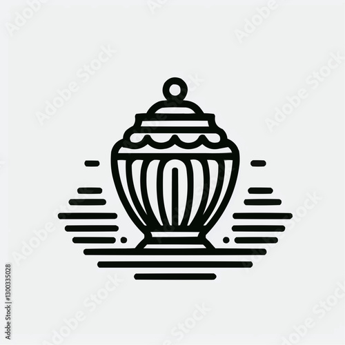 Simple cremation urn with ribbed design, elegant memorial container, black and white art
