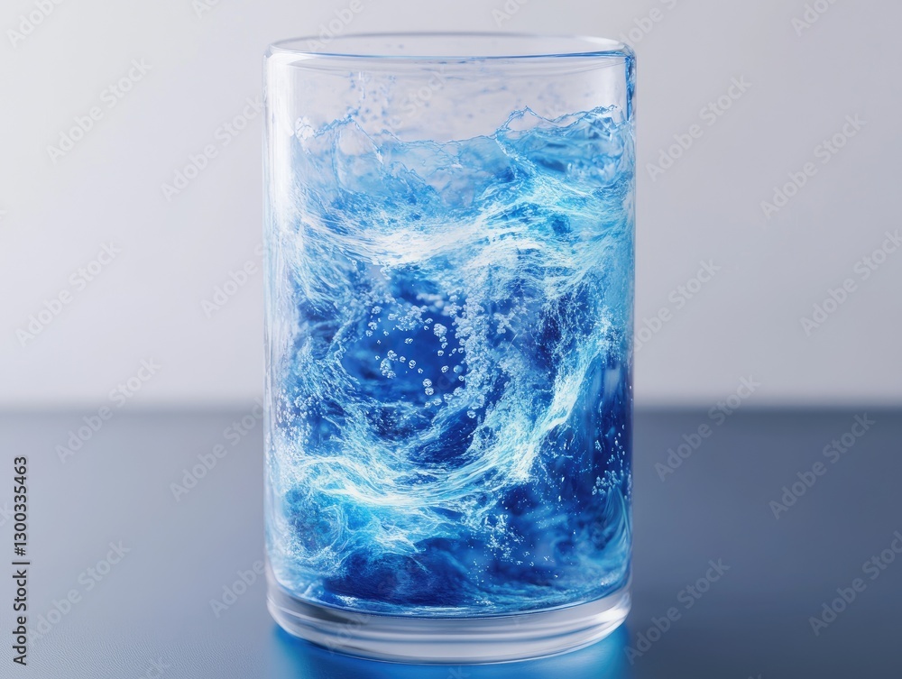 Swirling azure currents in glass evoke serenity and refreshing clarity Swirling azure currents in glass evoke serenity and refreshing clarity