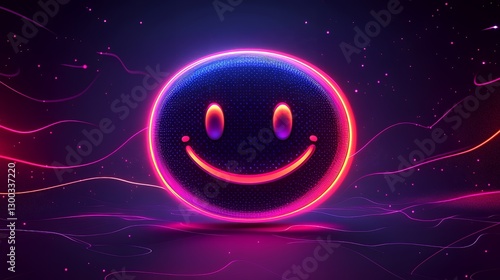 Bright Neon Smiley Face with Colorful Circles and Vibrant Background