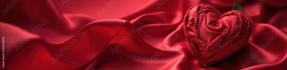 Obraz premium Luxurious silk robe nestled in a romantic red rose adorned heart box , red ribbon, elegant