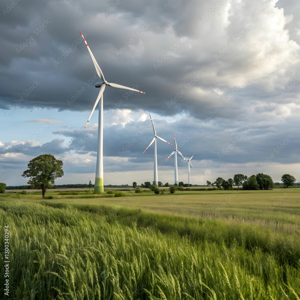 A group of wind turbines standing tall against the sky, harnessing renewable energy as their blades rotate gracefully in the breeze A group of wind turbines standing tall against the sky, harnessing renewable energy as their blades rotate gracefully in the breeze