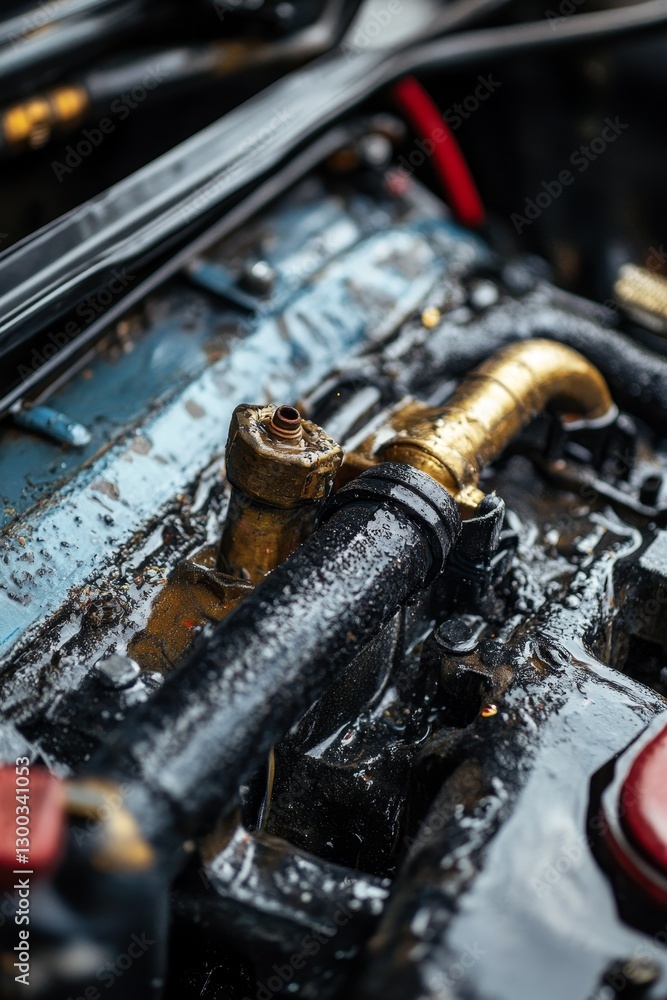 Engine components detail with oily black and gold. Engine components detail with oily black and gold.