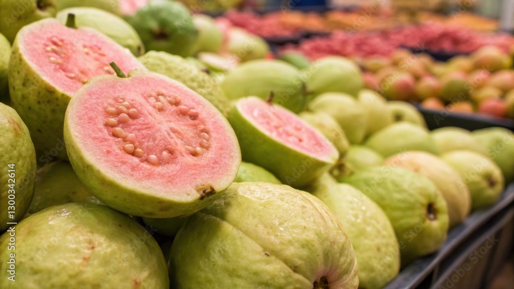 Pink Guava Vitamin. Bright close-up image of pink guava, highlighting its vibrant color and healthy appeal, perfect for promoting fruit trends and wellness themes. High Vitamin C Healthy Fruit Pink Guava Vitamin. Bright close-up image of pink guava, highlighting its vibrant color and healthy appeal, perfect for promoting fruit trends and wellness themes. High Vitamin C Healthy Fruit