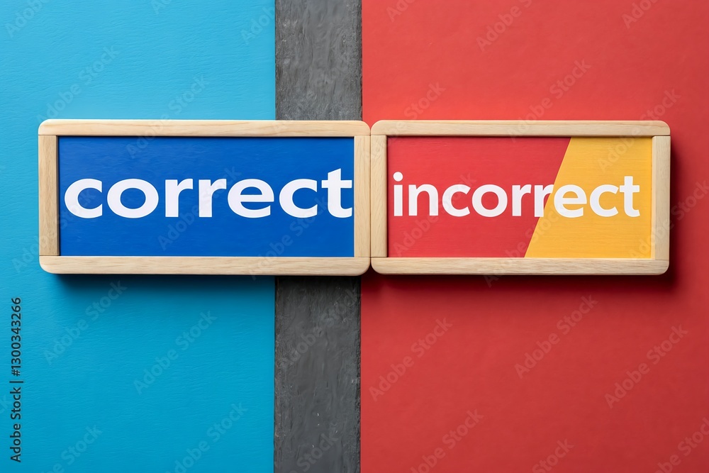 Two boards: one with a bold, vibrant correct word and the other with a similar, incorrect word, set against a bright, educational background. Two boards: one with a bold, vibrant correct word and the other with a similar, incorrect word, set against a bright, educational background.