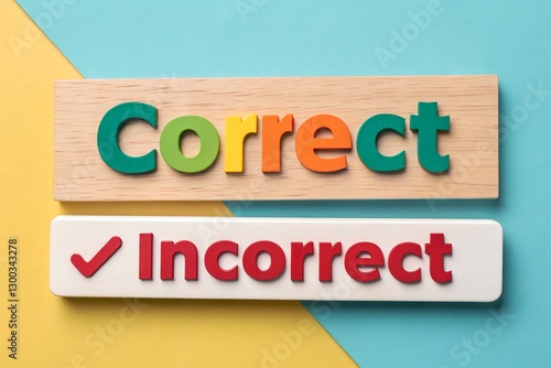 Two boards: one with a bold, vibrant correct word and the other with a similar, incorrect word, set against a bright, educational background.