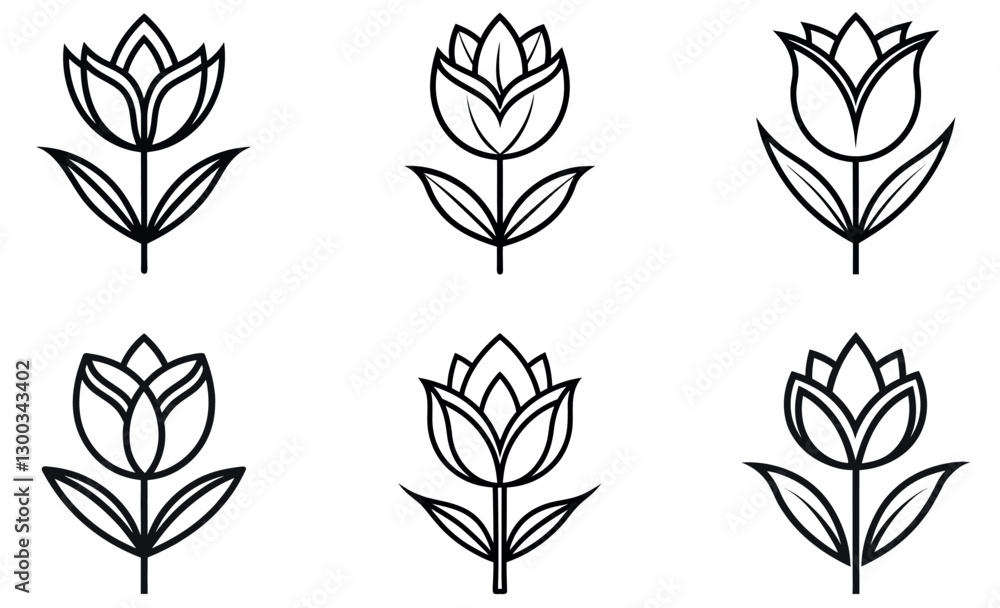 Six Simple Line Art Tulip Illustrations Six Simple Line Art Tulip Illustrations