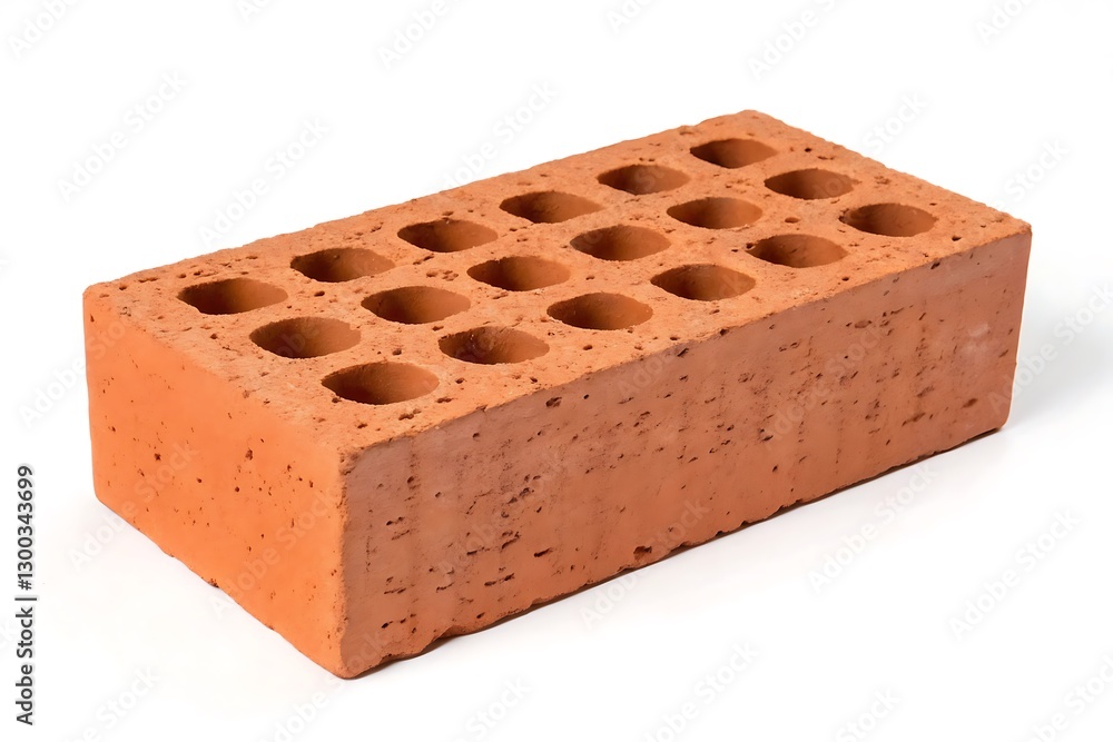 Single red clay brick with holes, isolated on white. Single red clay brick with holes, isolated on white.