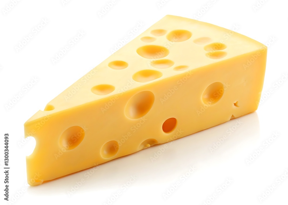 A wedge of Swiss cheese isolated on white background. A wedge of Swiss cheese isolated on white background.