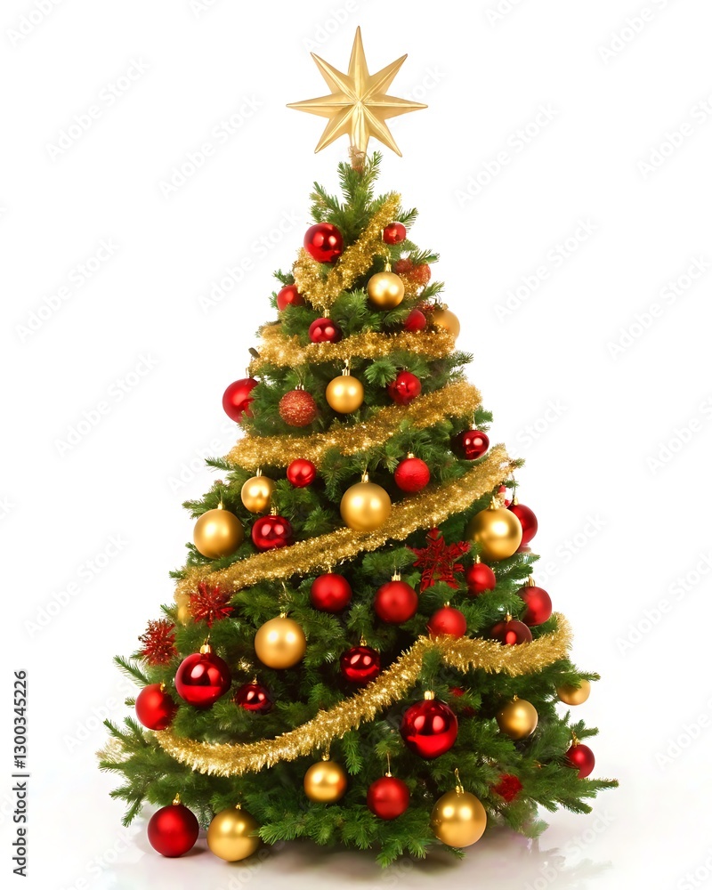 Decorated Christmas tree with red and gold ornaments. Decorated Christmas tree with red and gold ornaments.