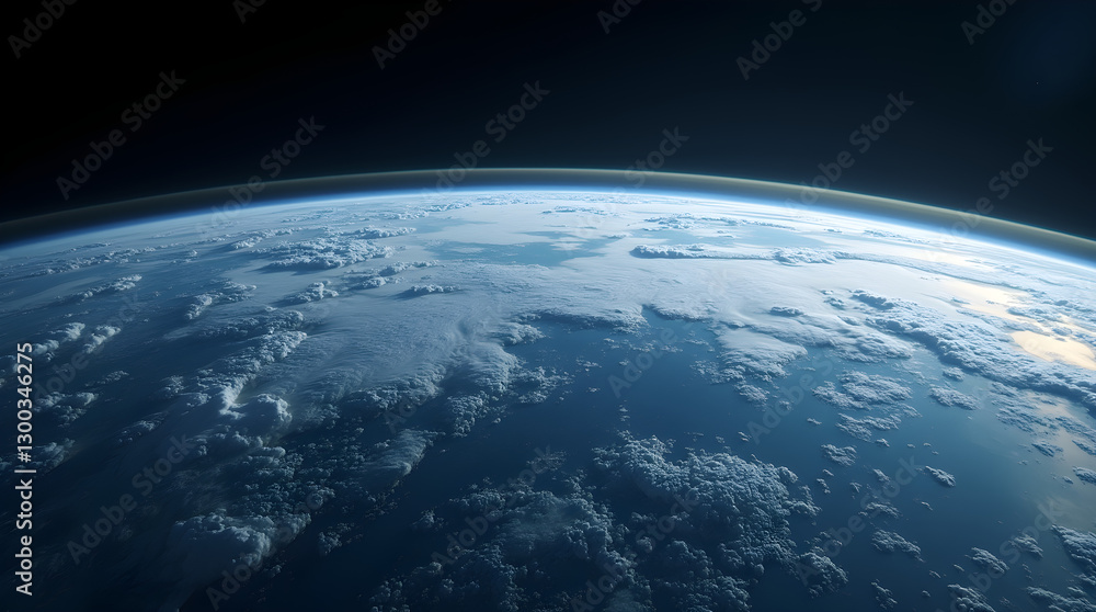 Fototapeta premium Breathtaking Blue Planet Earth View from Space: White Clouds, Ocean, Curved Horizon, Atmosphere
