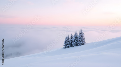 Wallpaper Mural Serene Snowy Winter Landscape Trees Pink Sky Dawn Fog Mountains Torontodigital.ca