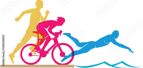 Colorful vector editable triathlon poses for any graphic background	