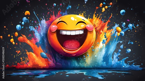 Vibrant Smiling Face with Colorful Splash of Paint in Playful Scene