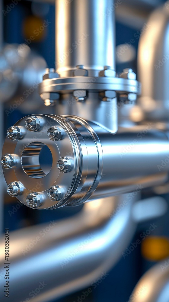 Fototapeta premium Industrial Piping System Closeup Polished Steel Components