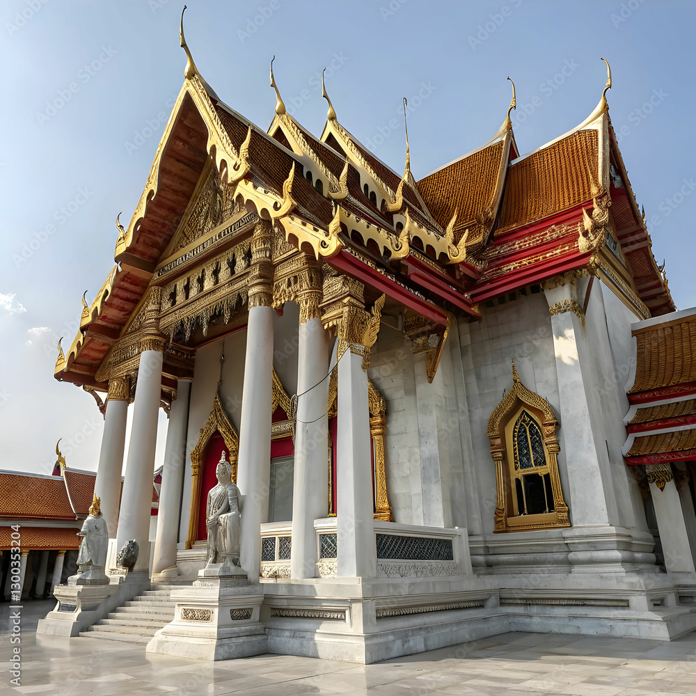 Naklejka premium Wat Benchamabophit, also known as the Marble Temple in Bangkok, Thailand,