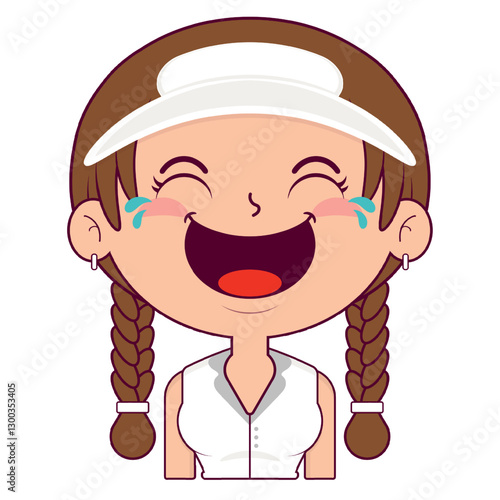 girl wear half cap laughing face cartoon cute