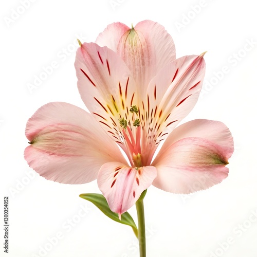 Single pink Alstroemeria flower isolated on white