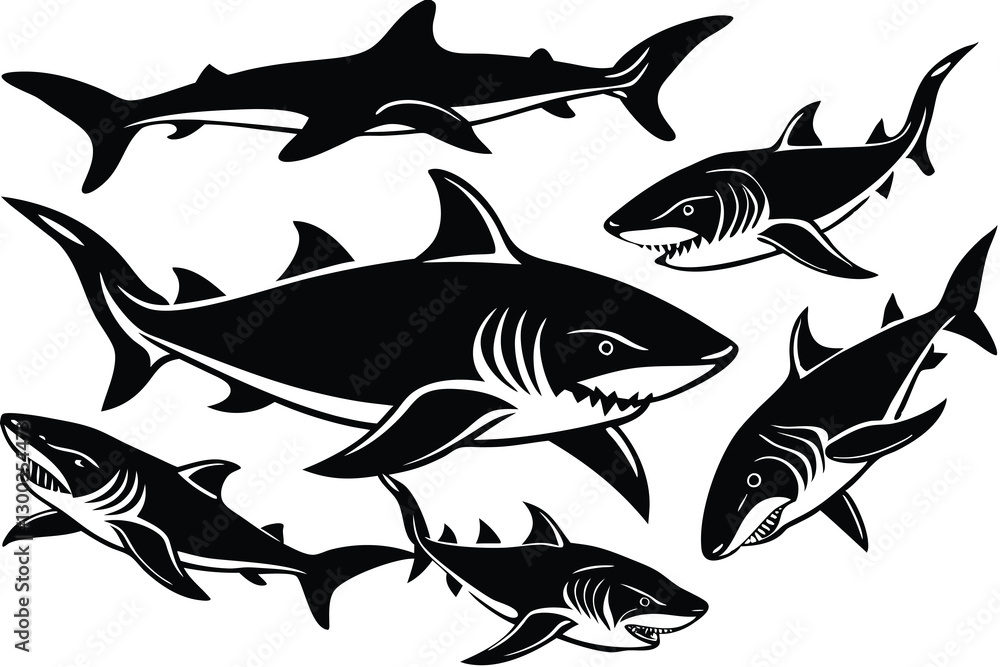 Obraz premium different Shark Silhouette vector