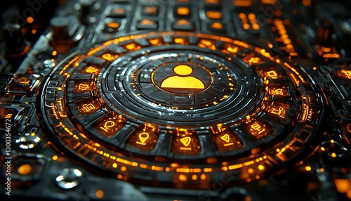 Wallpaper Mural Glowing User Interface on Metal Circuit Board Torontodigital.ca