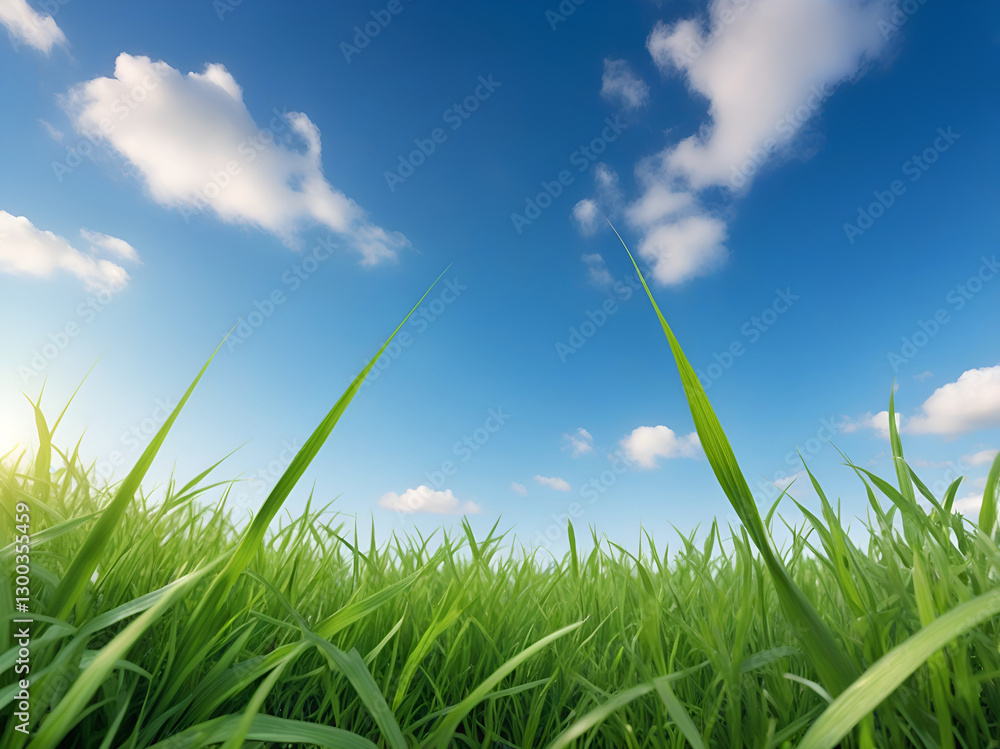 Obraz premium green grass on blue sky background