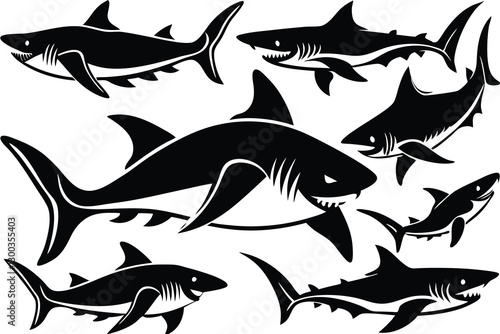 Collection of animal different Shark Silhouette