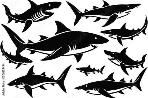 Collection of animal different Shark Silhouette