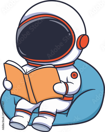 cartoon astronaut reading book