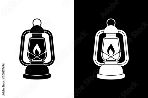 Stylish Lantern Icon Black & White Silhouette for Decorative Use.