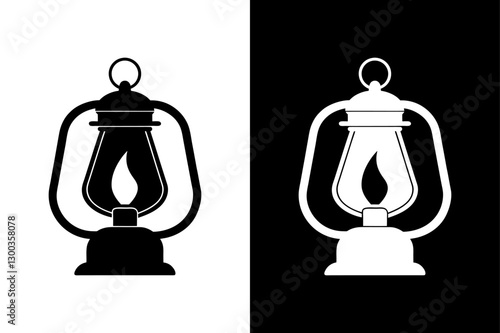 Stylish Lantern Icon Black & White Silhouette for Decorative Use.