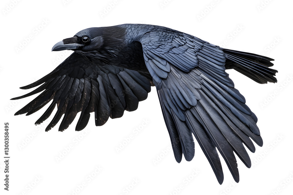 Fototapeta premium Beautiful black raven, crow in flight Isolated on white background