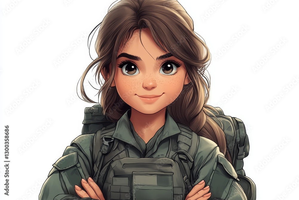 Confident young woman in military uniform expresses determination and strength Confident young woman in military uniform expresses determination and strength