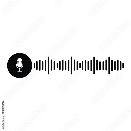 Microphone icon with sound waves. Radio microphone and sound wave. Podcast, voice recording, online concert, studio recording concept