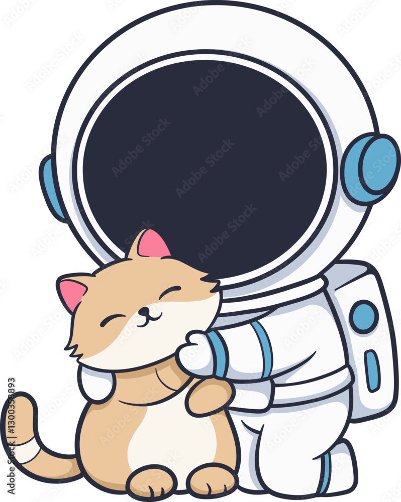 Cute Cartoon Astronaut playing with cat
