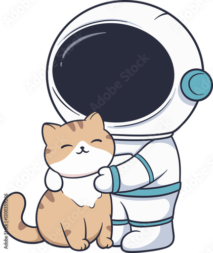 Cute Cartoon Astronaut playing with cat