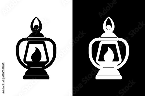 Minimalist Burner Lamp Silhouette Vector Icon Black & White Background.