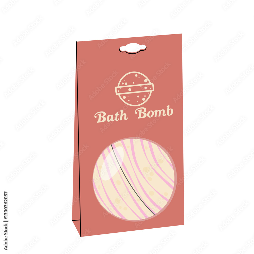 Fototapeta premium Body care, spa, relaxation. Box with transparent insert with cosmetic product. Cardboard box with a fragrant bath bomb. Cosmetic product.