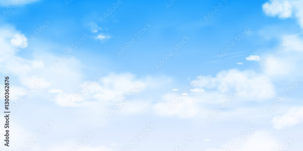 Obraz premium Sky blue background,Clear Spring sky with dramatic cloud over beach,Horizon landscape summer bright sunlight with abstract cloudy texture,Vector cartoon weather climate nature background banner