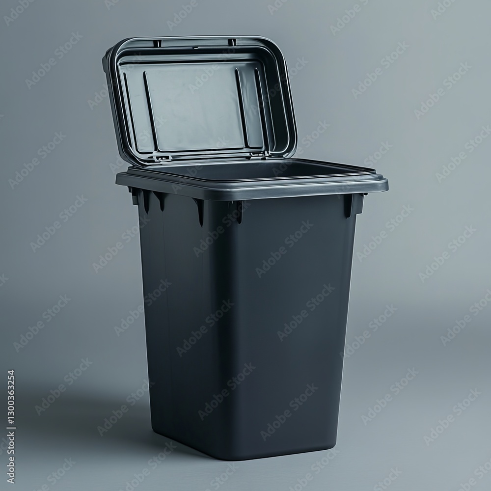 Open bin for Waste: The robust, utilitarian design of an open waste container with its lid slightly ajar, inviting efficient and tidy waste disposal. An environmentally-conscious symbol.