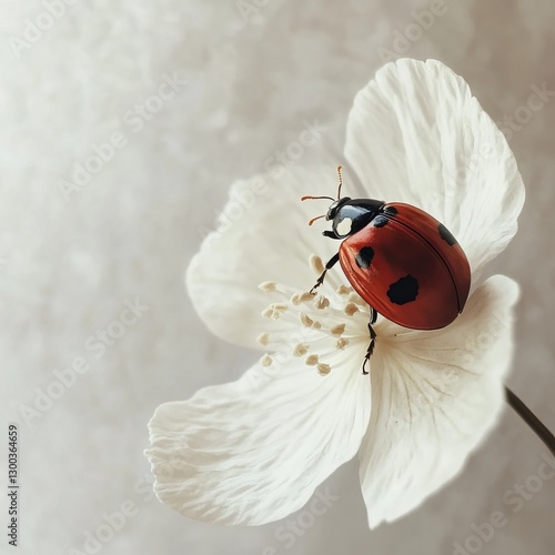 Obraz na płótnie Ladybug on White Flower: A vibrant ladybug delicately perched on a pristine white flower, showcasing intricate details and a serene natural beauty. w salonie