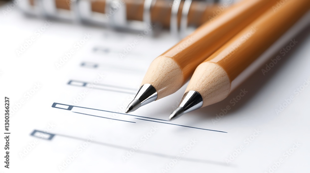 Close Up of Two Sharpened Brown Pencils on a Checklist Notepad Close Up of Two Sharpened Brown Pencils on a Checklist Notepad