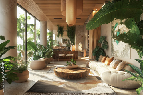 Luxurious Indoor Lounge with Tropical Vibes