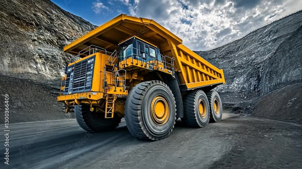 Yellow Mining Truck in Open-Pit Mine