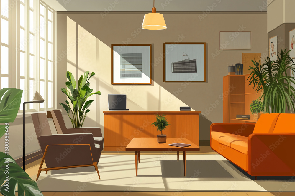 Mid-Century Modern Living Room with Warm Tones