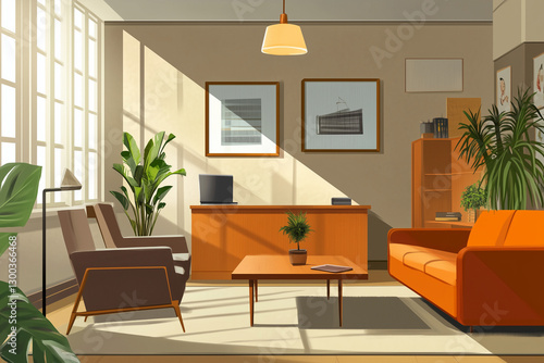 Obraz na płótnie Mid-Century Modern Living Room with Warm Tones w salonie