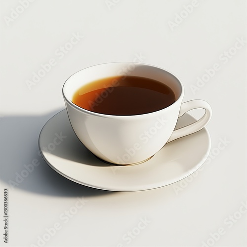 Obraz na płótnie Teacup and Saucer: Warm cup of tea in a simple white teacup and saucer. Perfect for representing tranquility, relaxation, and a cozy atmosphere. w salonie
